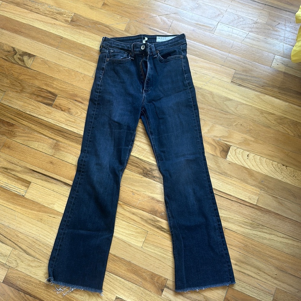 RAG AND BONE Nina High Rise Ankle Flare Distressed black denim jeans size 27